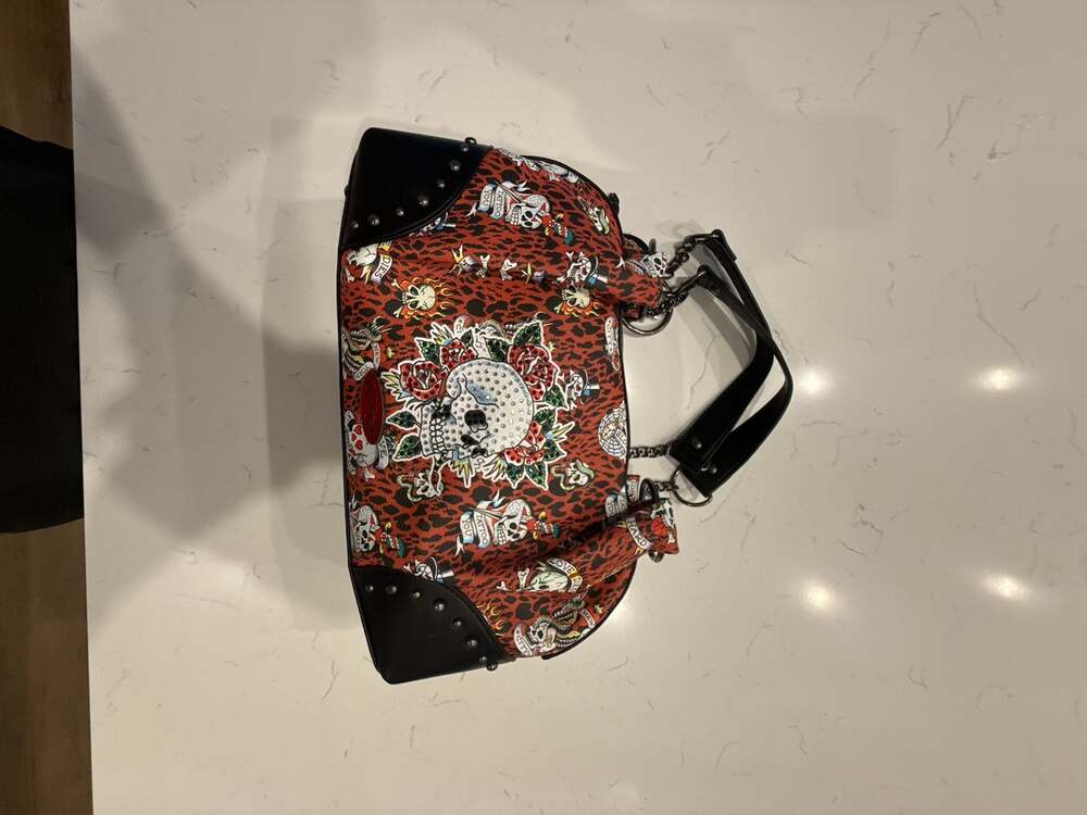 Ed Hardy Black Red Shoulder Satchel Handbag Skull Leopard Y2K Gothic